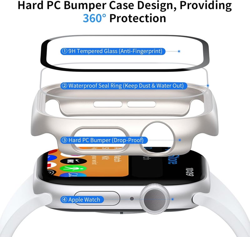 JERXUN 6 Pack Case Screen Protector for Apple Watch Series 11 (2025) Series 10 42mm, Ultra-Thin Scratch Resistant Full Protective Hard PC Bumper Cover with Tempered Glass for iWatch 42mm - Image 2